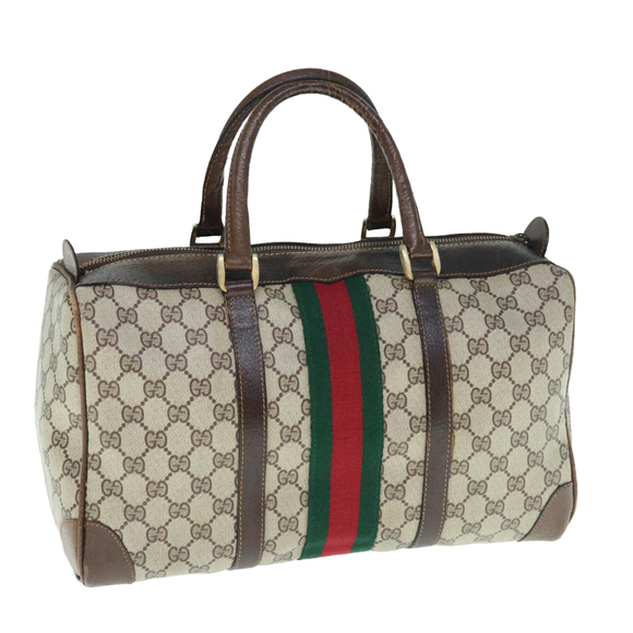 GUCCI GG Supreme Web Sherry Line Hand Bag PVC Leather Beige Red Green Auth 62953 - Picture 1 of 16
